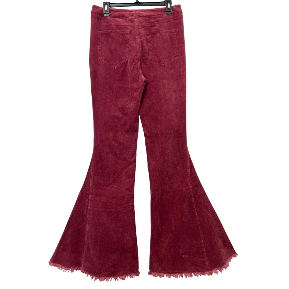 Anthropologie CHRYSANTHEMUM Burgundy Corduroy Bell Bottom Flare Pants 30x34 Sz L - Picture 2 of 8